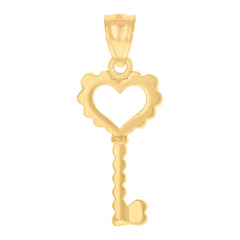 14Kt Yellow Gold Unisex Key Heart Ht:26.1Mm Pendant Charm