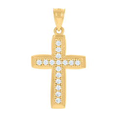 14Kt Gold Unisex Two-Tone Diamond-Cut Cross Ht:30.2Mm Religious Pendant Charm