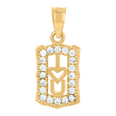 14Kt Gold Unisex Two-Tone Cz I Love You Ht:19.2Mm Pendant Charm