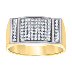 14Kt Gold Mens Two-Tone Cz Rectangle Shape Head Wedding Engagement Ring Band