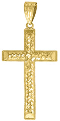 14Kt Yellow Gold Womens Diamond-Cut Nugget Cross Ht:68Mm Religious Pendant Charm