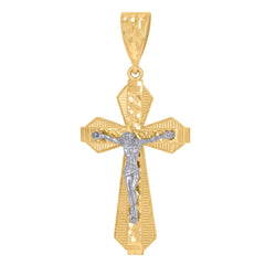 14Kt Gold Womens Two-Tone Diamond-Cut Nugget Cross Crucifix Jesus Ht:54.8Mm Pendant Charm