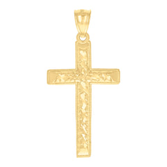 14Kt Yellow Gold Womens Diamond-Cut Textured Cross Religious Charm Pendant