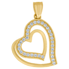 10kt Yellow Gold Womens Cubic Zirconia Cubic-Zirconia Double Heart Love Charm Pendant