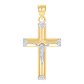 10kt Gold Two-Tone Diamond-Cut Mens Cross Religious Charm Pendant