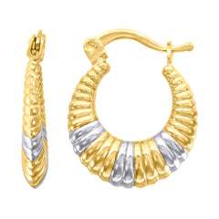 10kt Gold Two-Tone Womens Shrimp 14.4mm Hinged Hoops Huggies