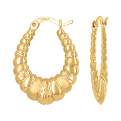 10kt Yellow Gold Womens Brushed Ribbed Oval Hoop Earrings