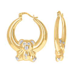 10kt Gold Two-Tone Womens Teddy Bear 29.1mm Hinged Hoops Huggies