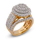 14k Yellow Gold 3CTW Halo Cluster Round Centre Natural Diamond Multi Row Womens Ring 10.3gms