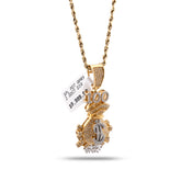Mens 10k Gold 2CTW Natural Diamond Money Bag $100 Charm Baguette/Round Pendant 9.6gms