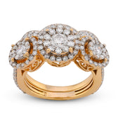 14K Yellow Gold 5CTW Natural Diamond 3 Circular Round Flower Cluster Womens Promise Ring 8.8g