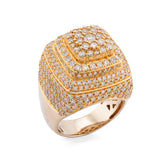 10k Yellow Gold 3 Layer Flower Cluster 4.5CTW Natural Diamond Men Square Pinky Ring 19.6gms