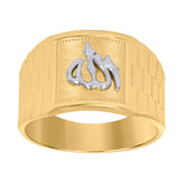 10kt Two-Tone Gold Mens Diamond-Cut Textured Initial Letter H Band Ring