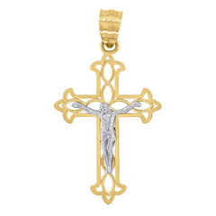 14Kt Gold Unisex Two-Tone Cross Crucifix Religious Charm Pendant