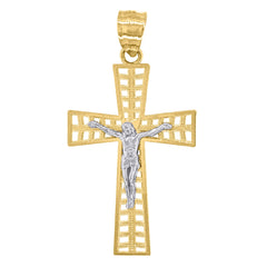 14Kt Gold Mens Two-Tone Cross Crucifix Religious Charm Pendant
