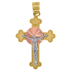 14Kt Gold Unisex Tri-Color Cross Crucifix Religious Charm Pendant