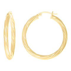 10kt Yellow Gold Womens Twisted Tube 25mm X 3mm Hinged Hoops Huggies