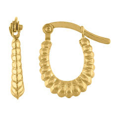 14Kt Gold Womens Polished Scalloped Shrimp 15Mm Huggie Hoop Earrings