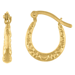 14Kt Gold Womens Polished Textured Shrimp 15.4Mm Huggie Hoop Earrings