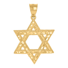 10kt Yellow Gold Mens Star Of David Nugget Religious Charm Pendant