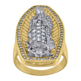 10kt Two-Tone Gold Mens Diamond-Cut Textured Initial Letter C Band Ring