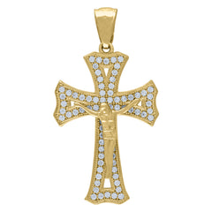 10kt Yellow Gold Mens Cubic-Zirconia Crucifix Cross Religious Charm Pendant