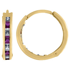 10kt Yellow Gold Womens Princess-Cut Purple Cubic Zirconia Huggie Hoop Earrings