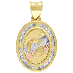 10kt Tri-Color Gold Unisex Cubic Zirconia Cubic-Zirconia Religious Oval Charm Pendant