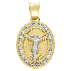 10kt Two-Tone Gold Unisex Cubic Zirconia Cubic-Zirconia Crucifix Religious Oval Charm Pendant