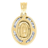 14Kt Tri-Color Gold Unisex Cz Textured Lady Of Guadalupe Religious Oval Medal Charm Pendant