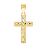 14Kt Yellow Gold Unisex Cz Crucifix Cross Religious Charm Pendant