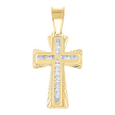 14Kt Yellow Gold Unisex Cz Diamond-Cut Cross Religious Charm Pendant