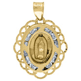 14Kt Yellow Gold Unisex Cz Textured Lady Of Guadalupe Religious Oval Charm Pendant