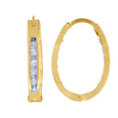 10kt Yellow Gold Womens Princess-Cut Cubic Zirconia Oval Huggie Hoop Earrings