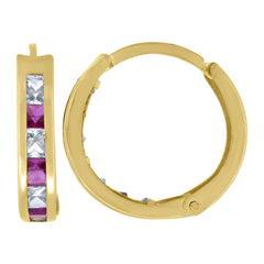 10kt Yellow Gold Womens Pink Princess-Cut Cubic Zirconia Huggie Hoop Earrings