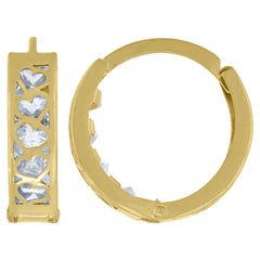 10kt Yellow Gold Womens Princess-Cut Cubic Zirconia Heart Huggie Hoop Earrings