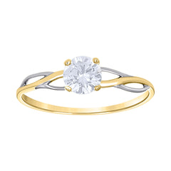 14Kt Two-Tone Gold Womens Cubic Zirconia Twisted Engagement Ring
