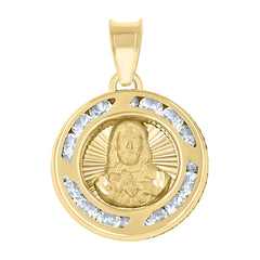 14Kt Two-Tone Gold Unisex Cz Textured Sacred Heart Of Jesus Religious Charm Pendant