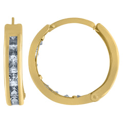 14Kt Yellow Gold Womens Princess-Cut Cubic Zirconia Single Row Huggie Hoop Earrings
