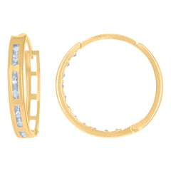 14Kt Yellow Gold Womens Princess-Cut Cubic Zirconia Single Row Huggie Hoop Earrings