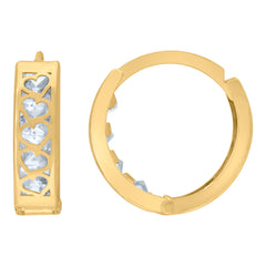 14Kt Yellow Gold Womens Princess-Cut Cubic Zirconia Heart Huggie Hoop Earrings