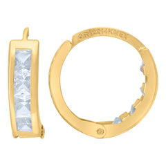 14Kt Yellow Gold Womens Princess-Cut Cubic Zirconia Single Row Huggie Hoop Earrings