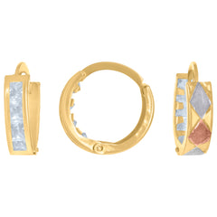 14Kt Yellow Gold Womens Princess-Cut Cubic Zirconia Single Row Huggie Hoop Earrings
