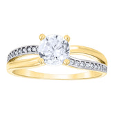 14Kt Two-Tone Gold Womens Cubic Zirconia Polished Finish Engagement Ring