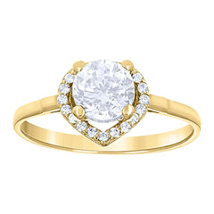 14Kt Two-Tone Gold Womens Cubic Zirconia Heart Halo Engagement Ring