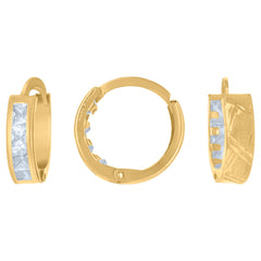 14Kt Yellow Gold Womens Princess-Cut Cubic Zirconia Single Row Huggie Hoop Earrings