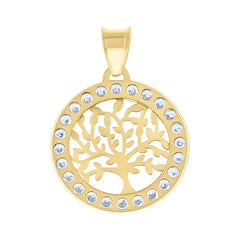 14Kt Yellow Gold Unisex Cz Tree Of Life Oval Charm Good Luck Pendant