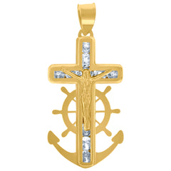 10kt Yellow Gold Unisex Cubic-Zirconia Polished Finish Crucifix Anchor Religious Charm Pendant