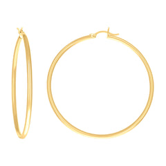 14Kt Yellow Gold Womens Plain Round Tube Hoop Earrings 2mm-50