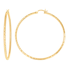 14Kt Yellow Gold Womens Diamond-cut Round Tube Hoop Earrings 2mm-60